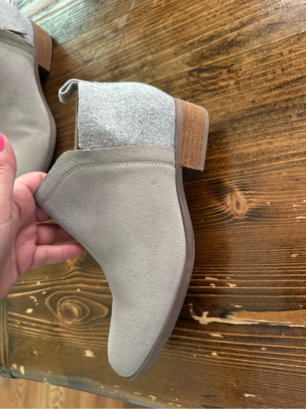 Toms Taupe Suede Ankle Booties with Textured Heel - Picture 3 of 5